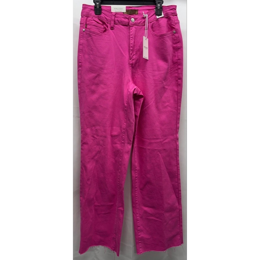 NWT Judy Blue sz 14W Garment Dyed Hot Pink High Waist Unfinished Hem Denim